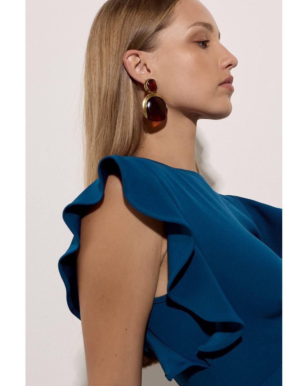 Apricot Blue Ruffle Sleeve Jersey Jumpsuit