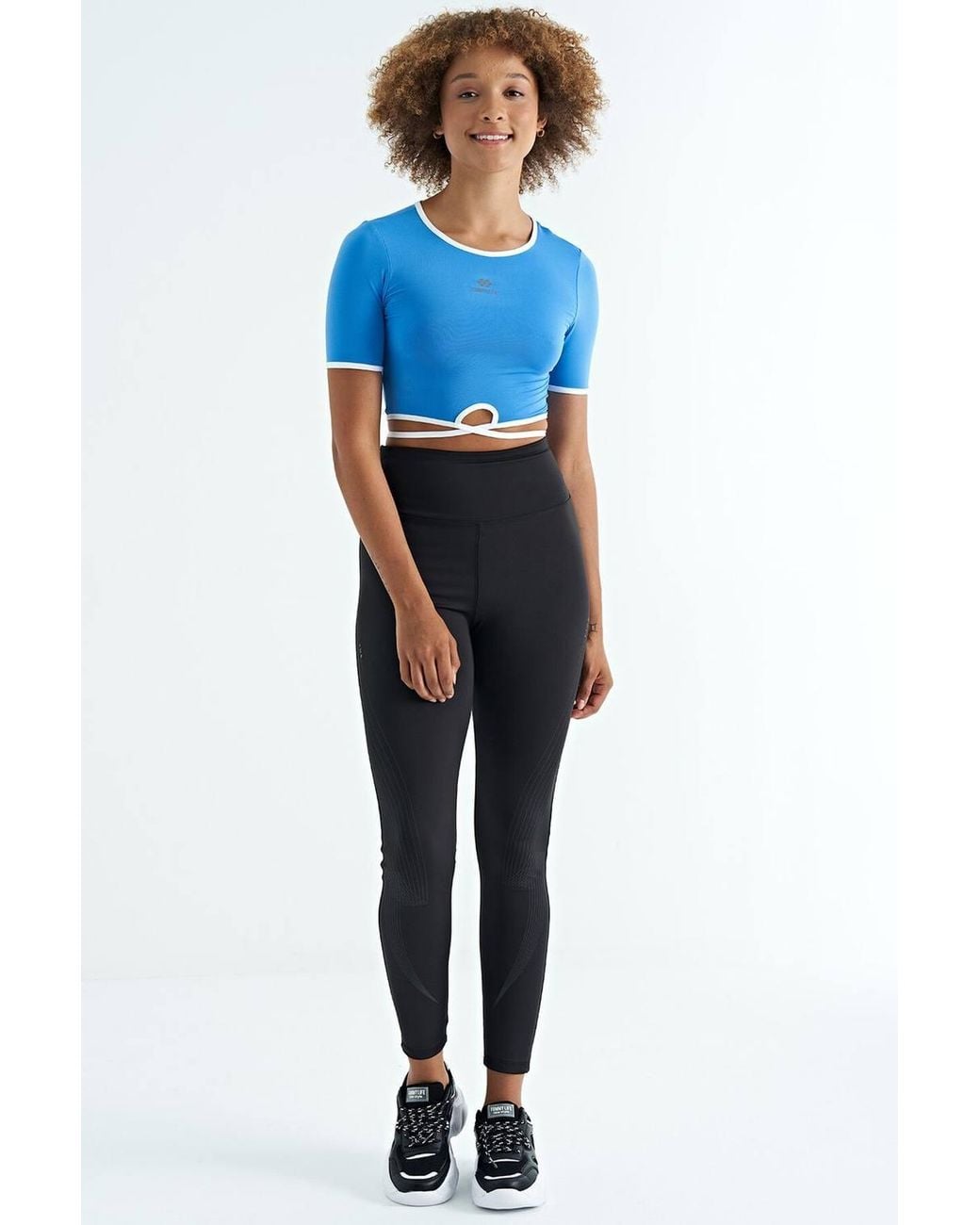 TOMMY LIFE Blue Elastic Crop T-Shirt With Crew Neck
