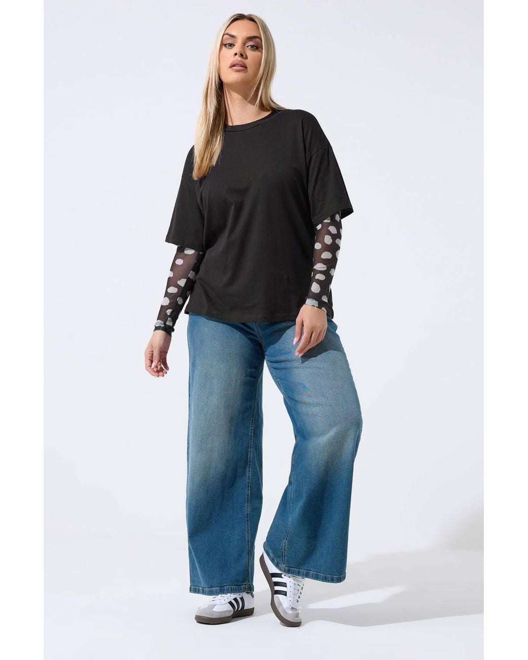 Yours Black Polka Dot Sleeve T-Shirt