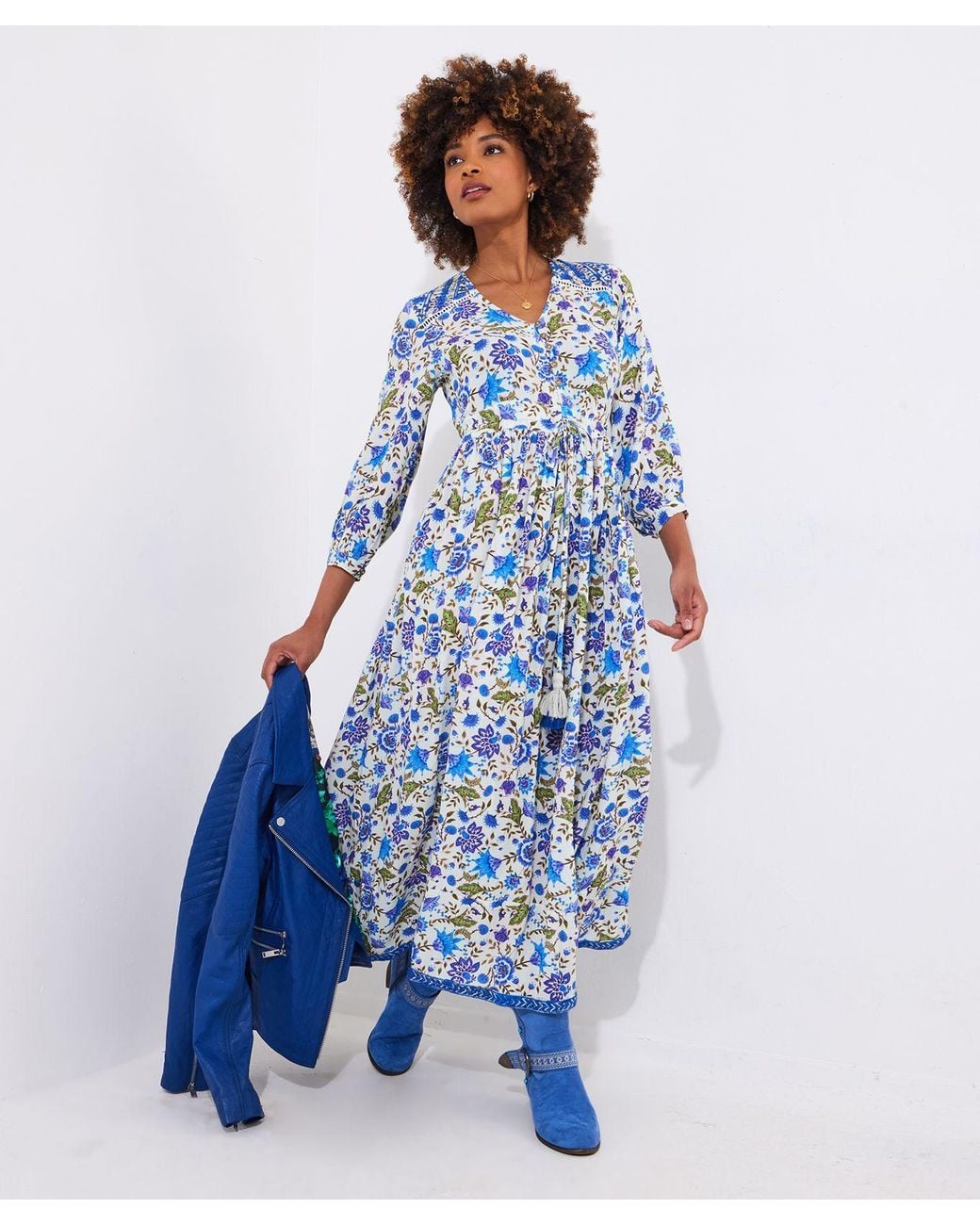 Joe Browns Blue Petite Sequin Embellished Boho Floral Maxi Dress
