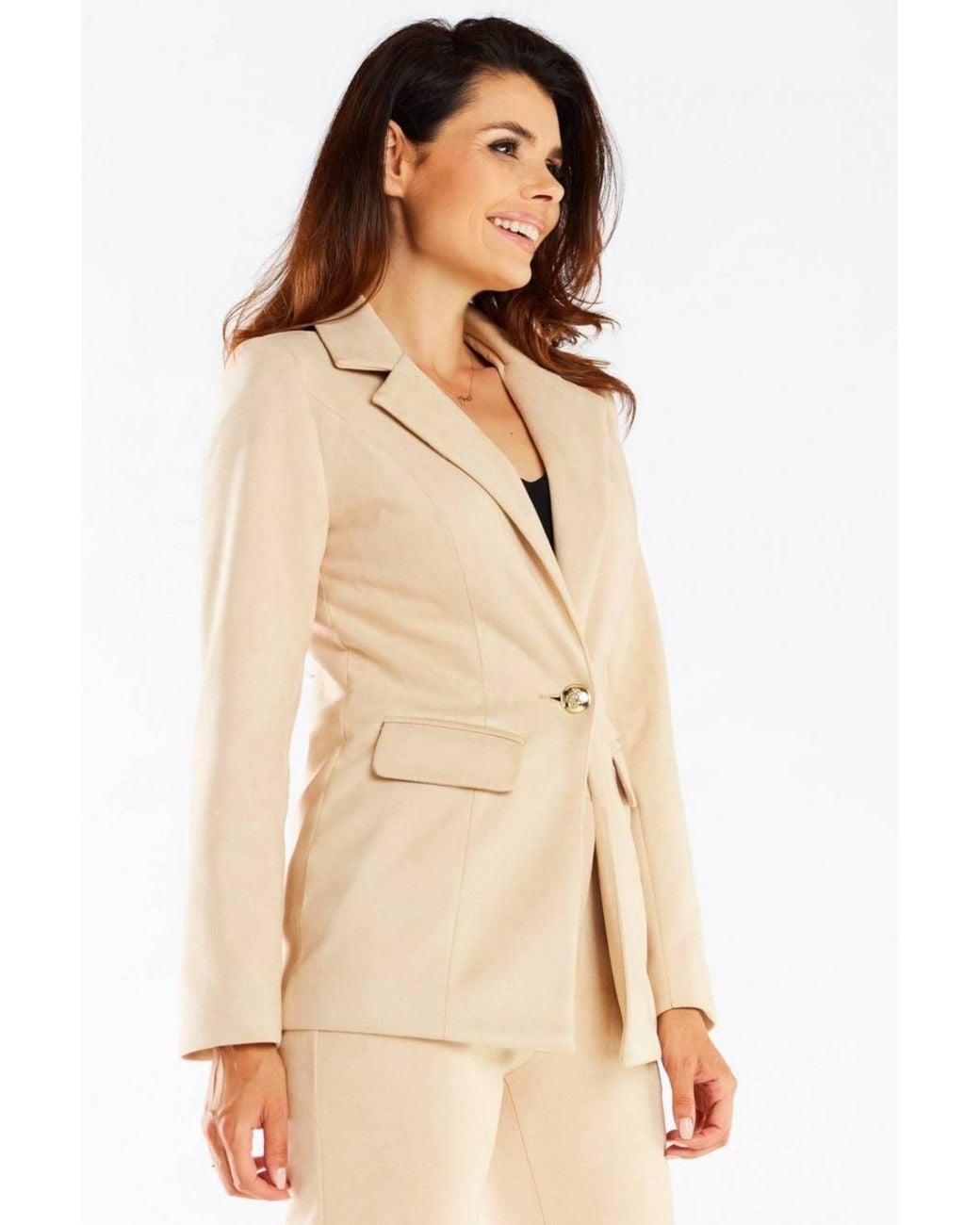 Love Lace Natural Elegant Shawl Collar Jacket With Golden Button Style 166822