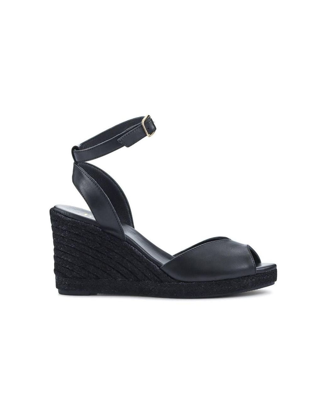Jones Bootmaker Black Marchesa Leather Wedge-Heeled Sandals