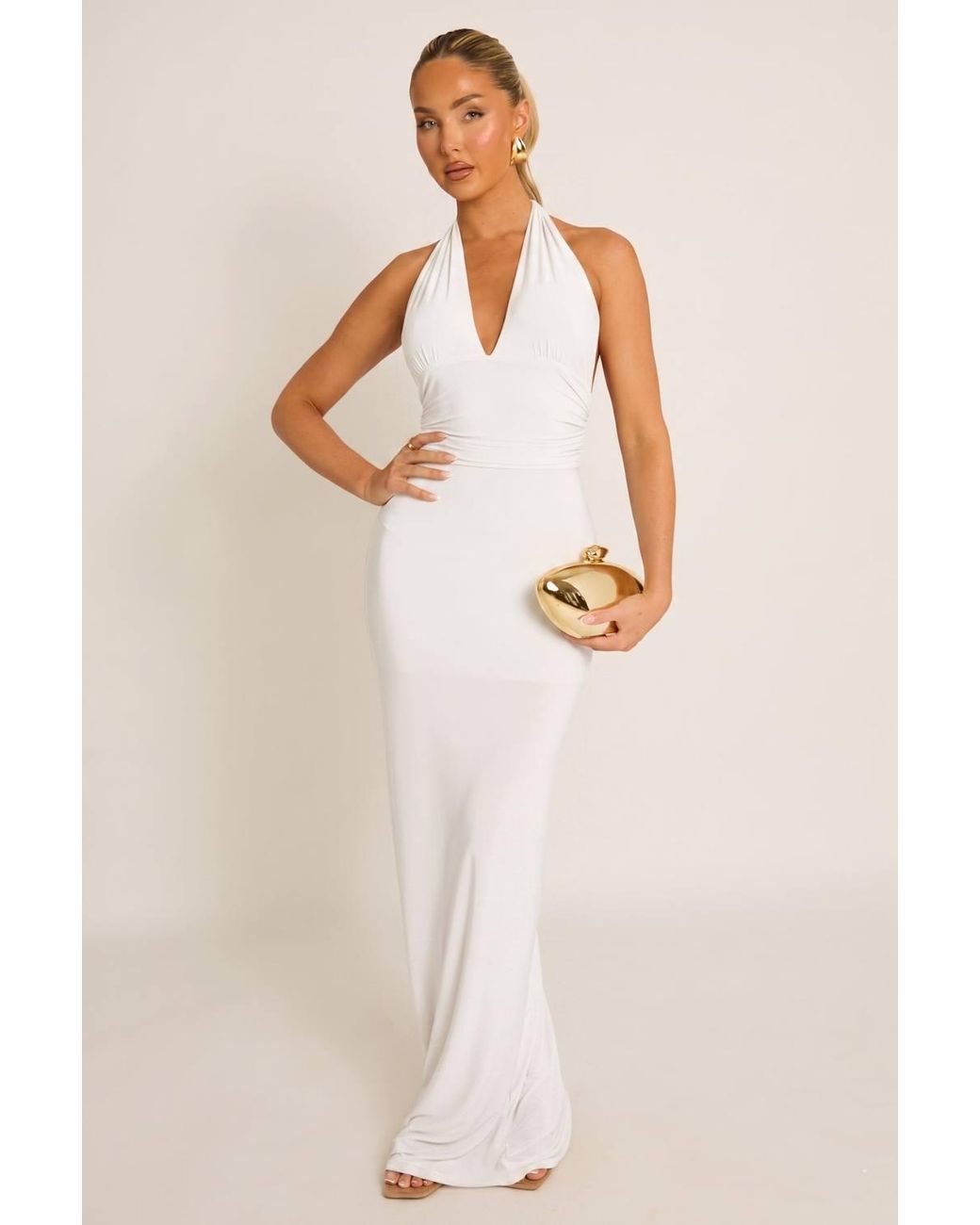 Rebellious Fashion Natural Halterneck Tie Back Maxi Dress