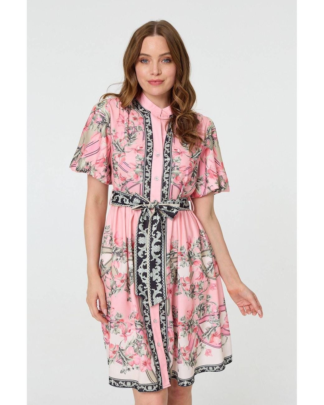 Izabel London Red Border Print Tie Waist Short Dress