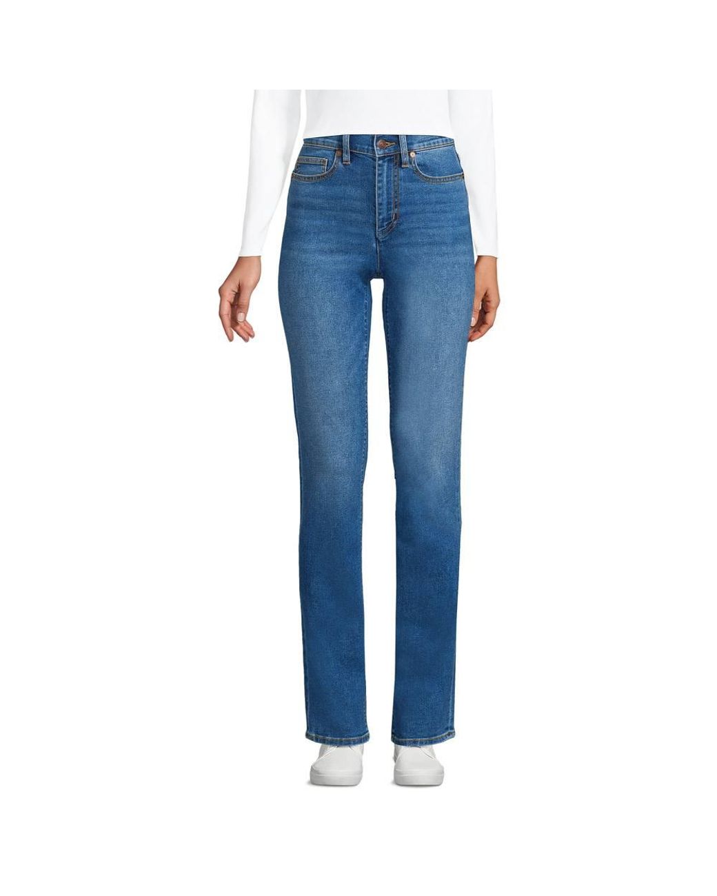 Lands' End Blue Petite Recover Straight Leg Jeans, High Waisted