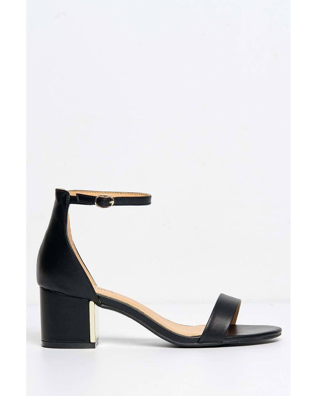 Miss Diva Black Elodie Trim Block Heel Anklestrap Pu Heeled Sandals