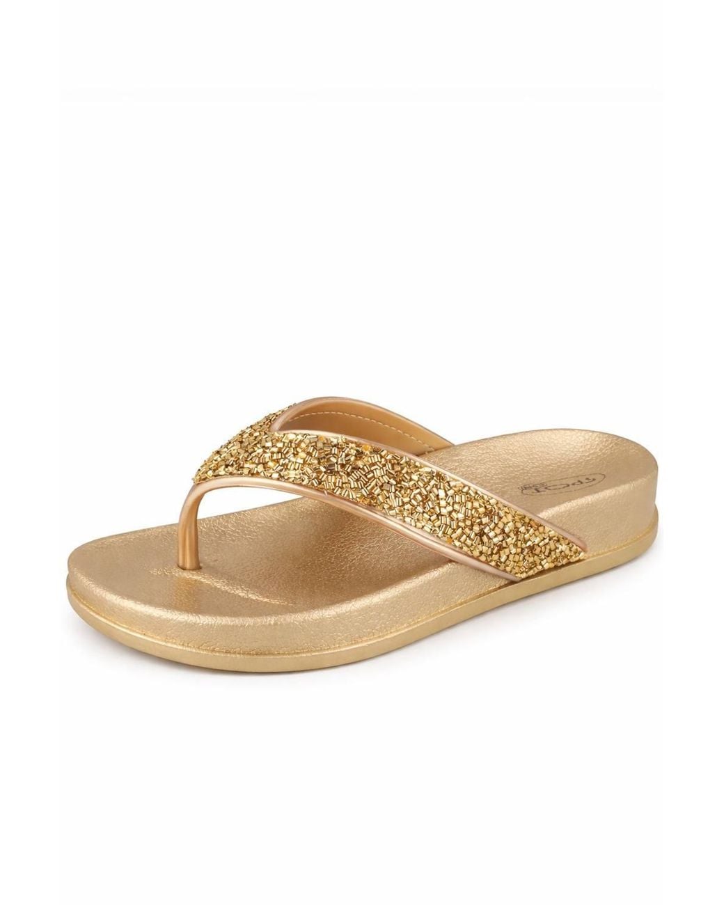 Spot on Metallic Embellished Toe Post Sandal With Cushioned Sole