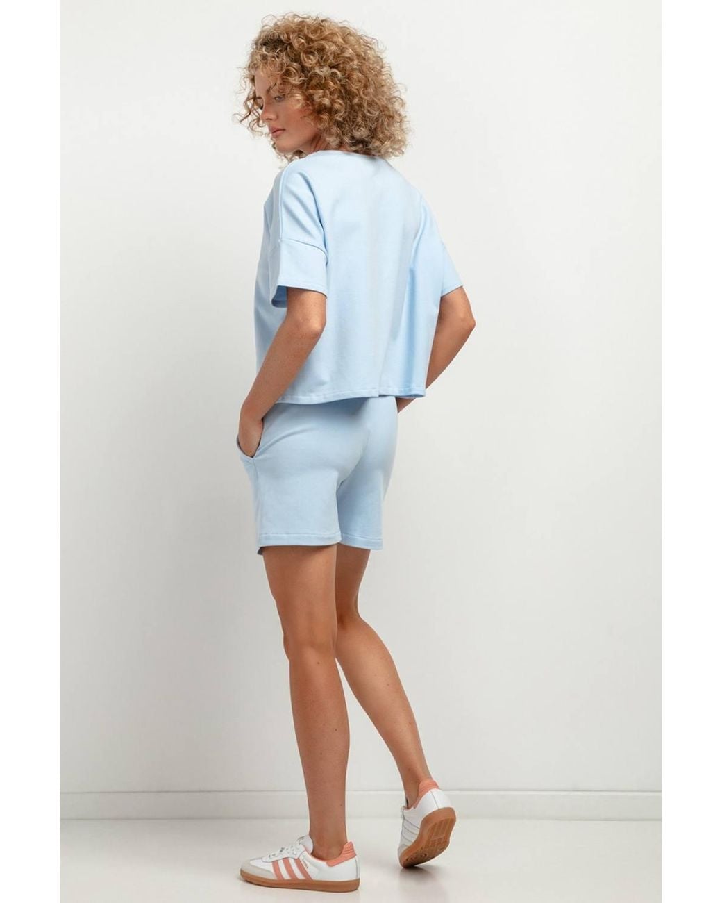 Love Lace Blue High Waisted Knit Short Shorts With Pockets