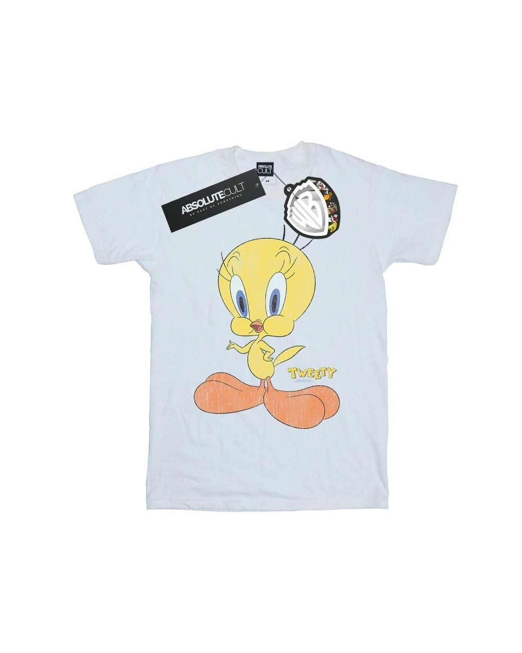 Looney Tunes White Tweety Pie Distressed Cotton Boyfriend T-Shirt