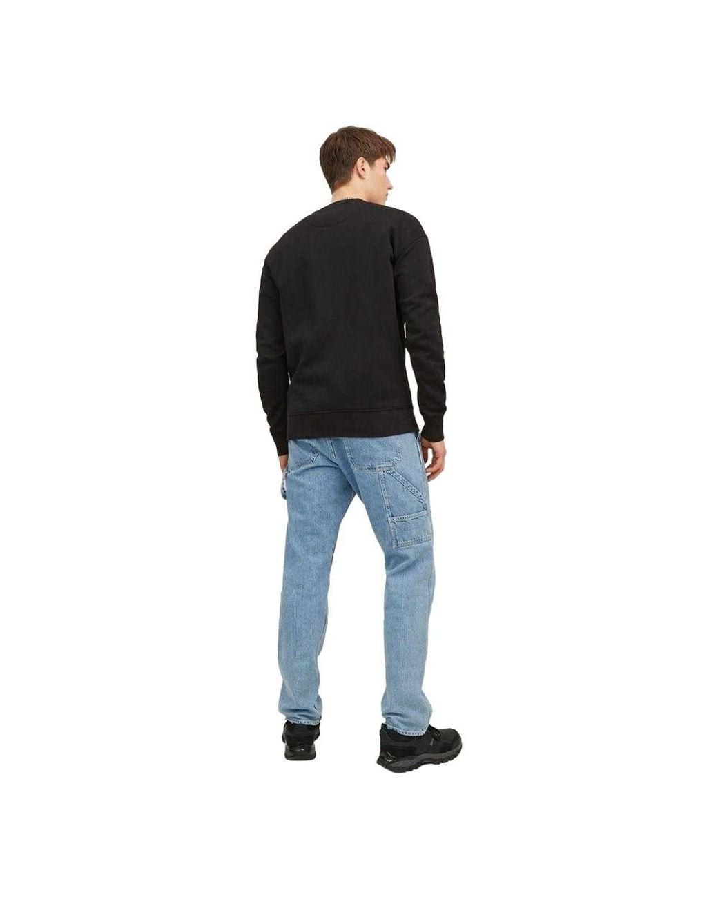Jack & Jones Black Crew Neck Relaxed Fit Sweatshirt for men