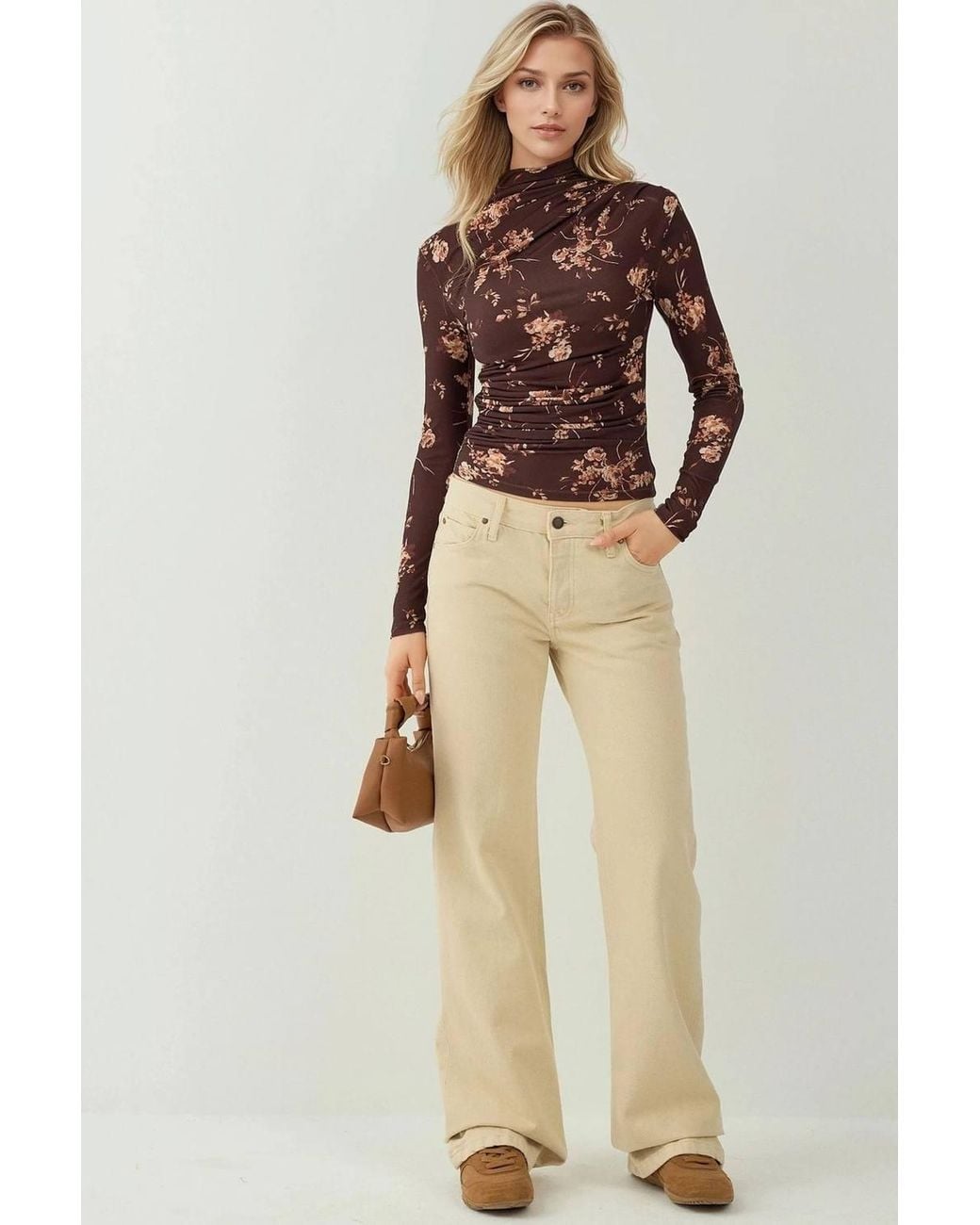 Hiccup Brown Long Sleeve Printed Top