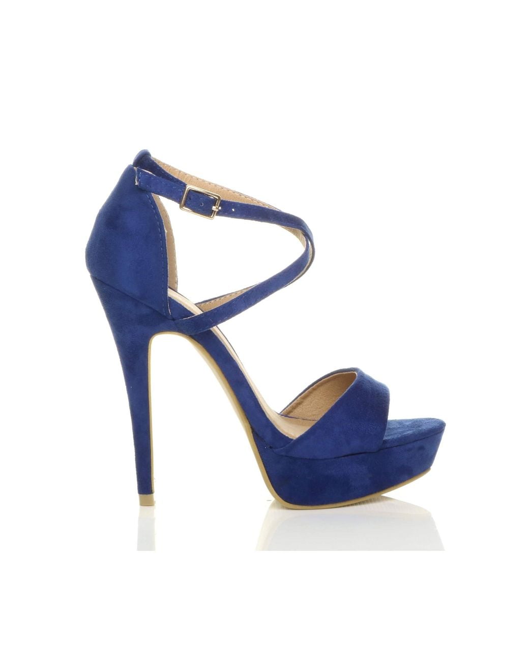 AJVANI Blue High Heel Crossed Straps Platform Sandals