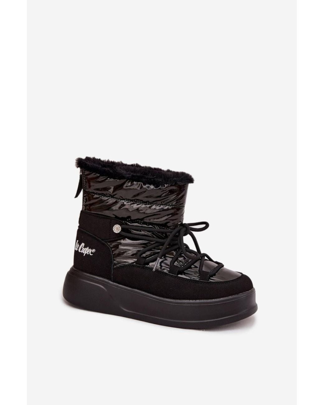 Love Lace Black Winter Platform Lace-Up Lined Snow Boots