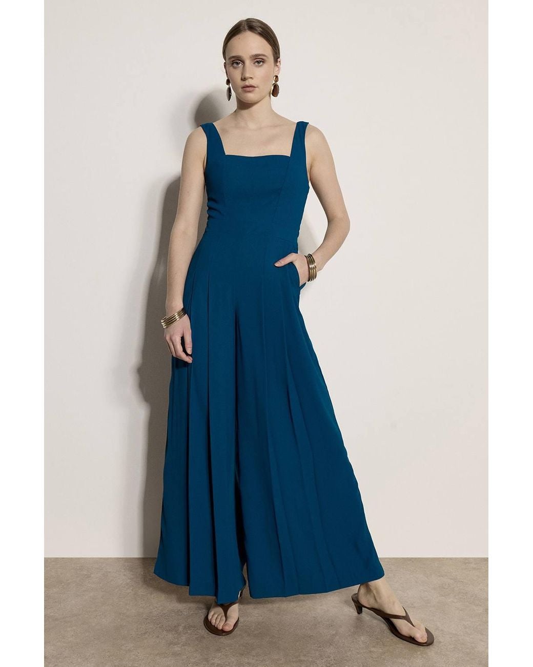 Apricot Blue Crepe Wide-Leg Jumpsuit