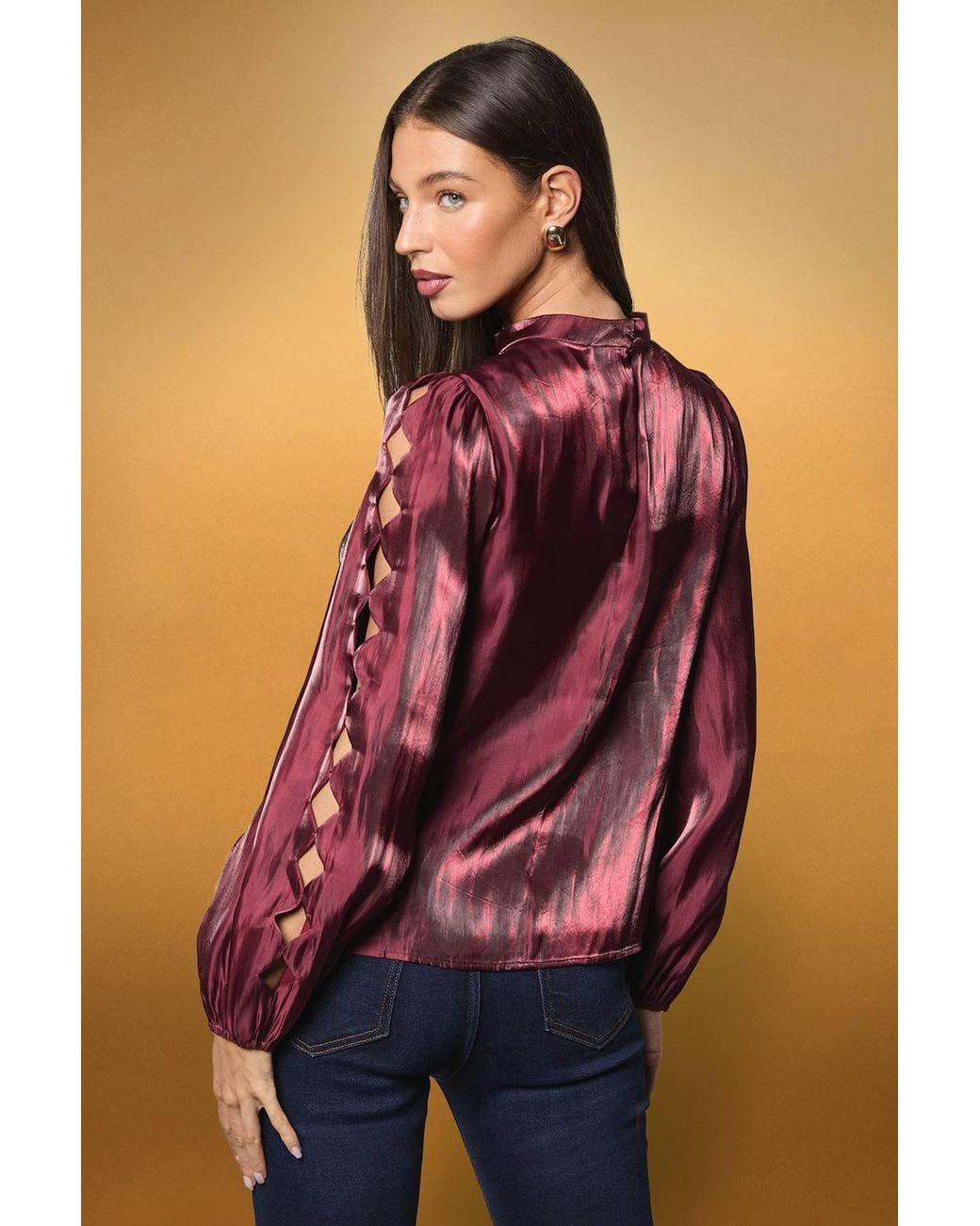 Coast Red Long Sleeve Cut Work Blouse