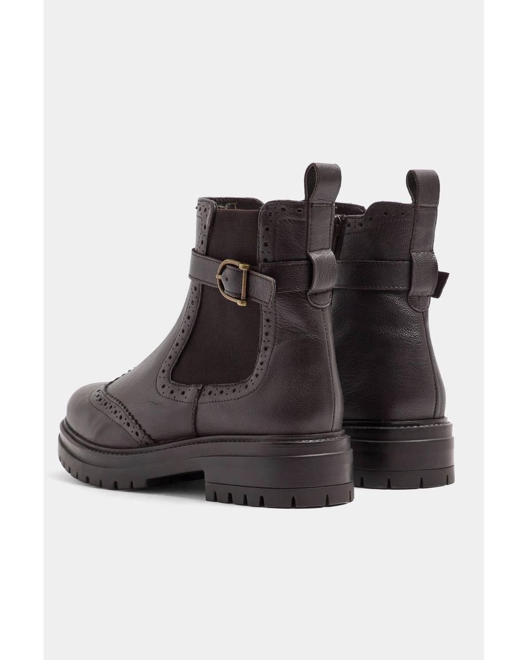 Long Tall Sally Blue Leather Brogue Detail Chelsea Boots