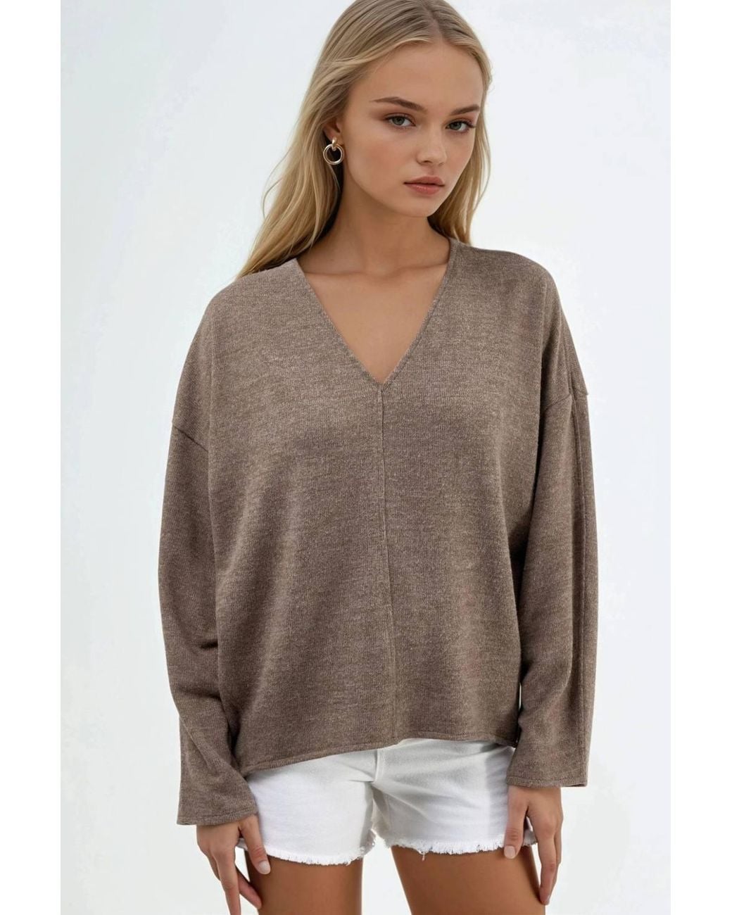 Busem Brown V-Neck Long Sleeve Blouse
