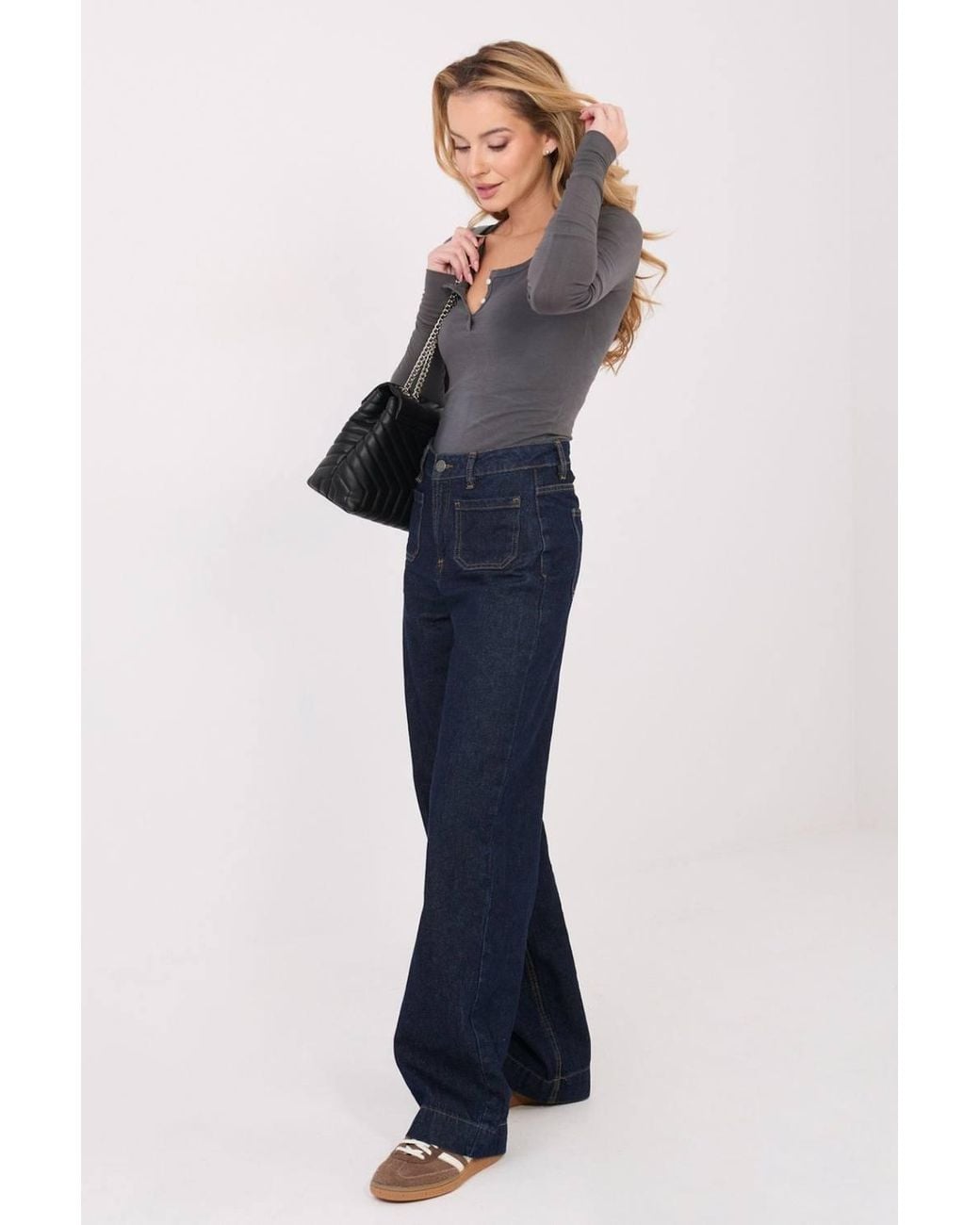 Love Lace Gray Stretch Long Sleeve Blouse