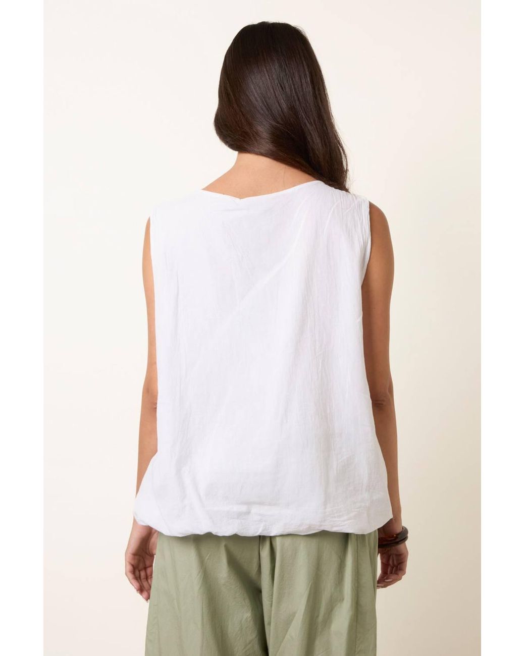 Blue Vanilla White Sleeveless Round Neck Top