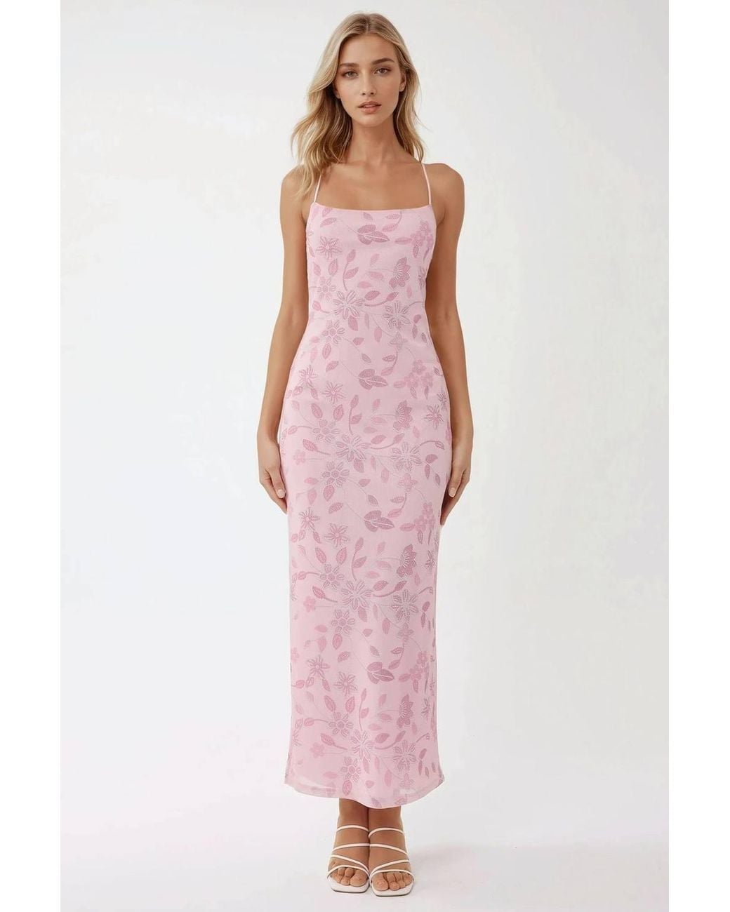 Hiccup Pink Square Collar Printed Maxi Dress
