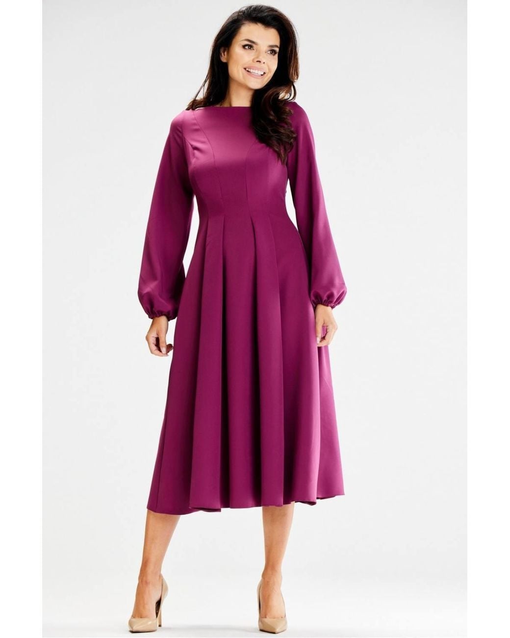Love Lace Purple Boat Neck Long Sleeve Elegant Midi Dress