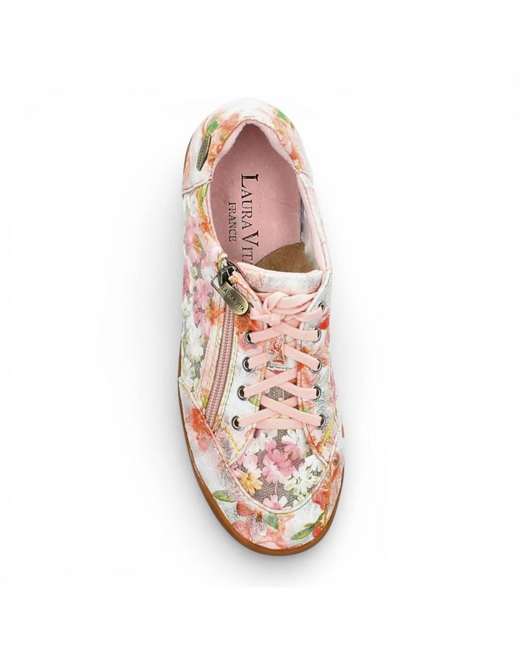 LAURA VITA Pink Floral Leather Trainers Zip Sneaker Shoes