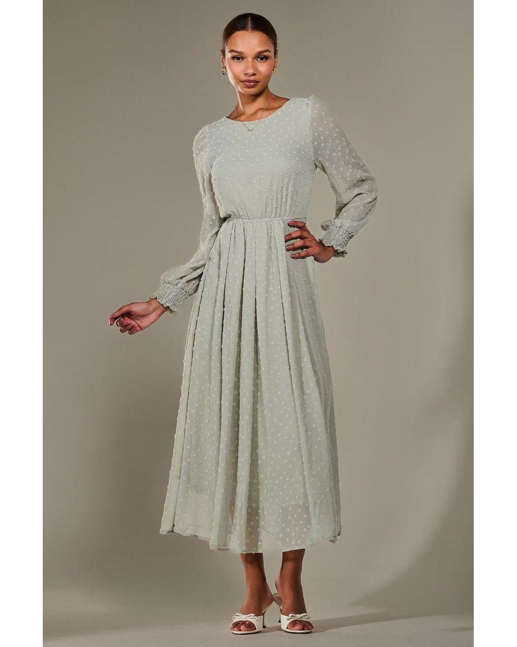 Jolie Moi Brown Long Sleeve Chiffon Midaxi Dress