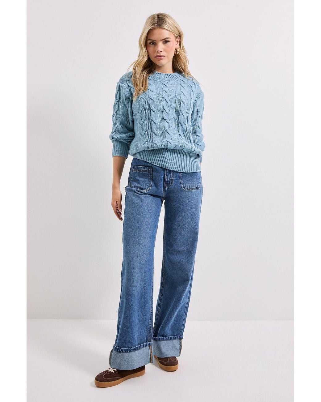Dorothy Perkins Blue Cable Knit Crew Neck Jumper