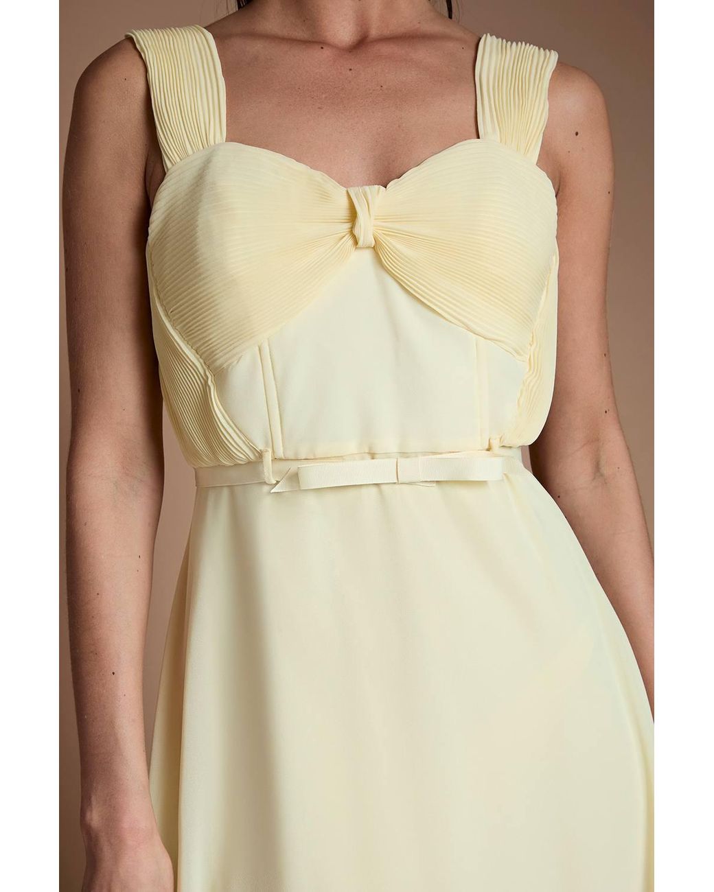 Coast Natural Pleated Chiffon Tie Sleeve Bridesmaid Maxi Dress