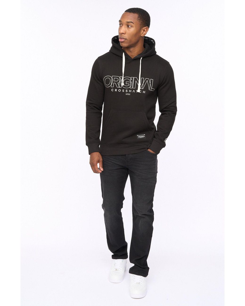 Crosshatch Black Carrimoore Premium Graphic Hoodie With Soft-Touch & High Build Details for men