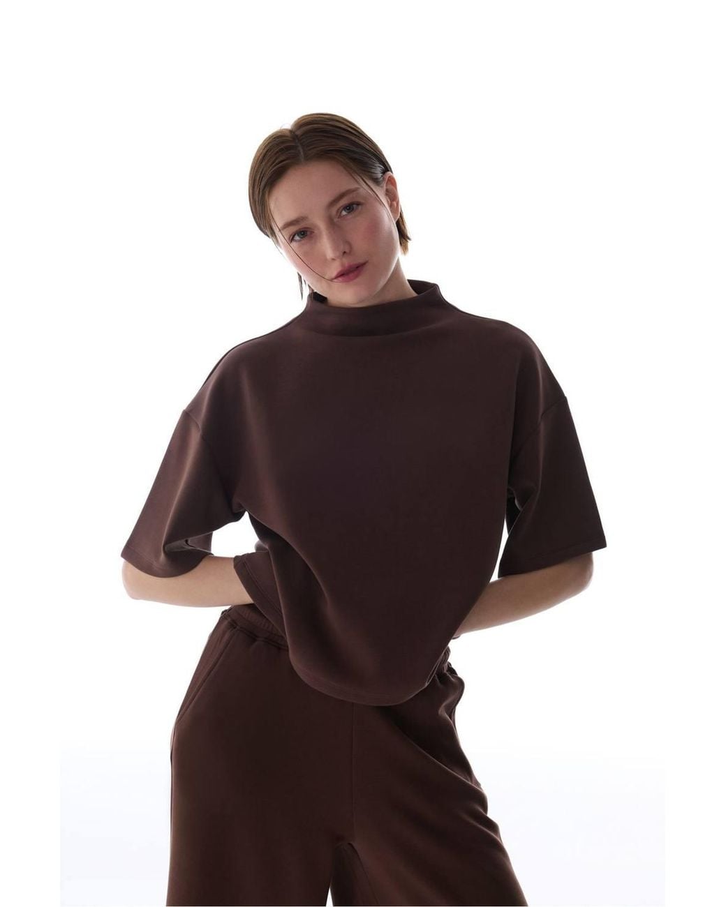 Penti Brown Crew Neck Crop Modal Top