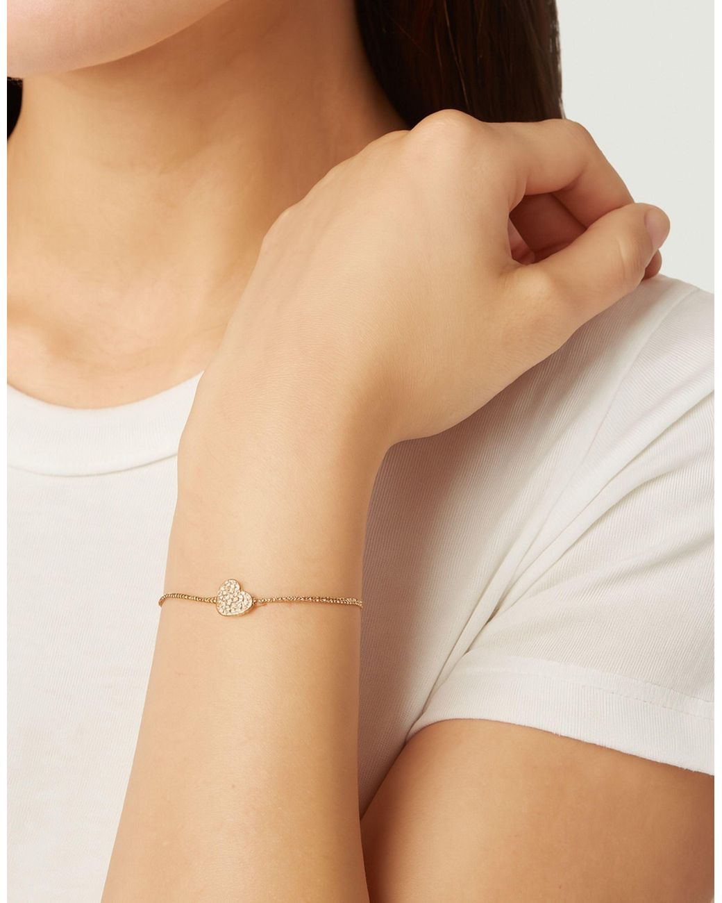DKNY White Tone Pavé Heart Slider Bracelet
