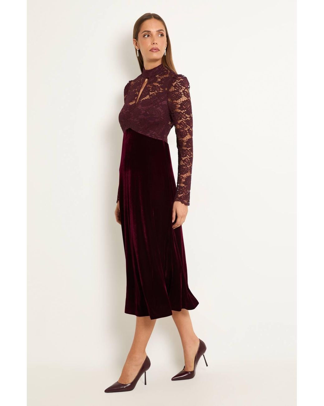 Wallis Red Lace High Neck Fit & Flare Dress