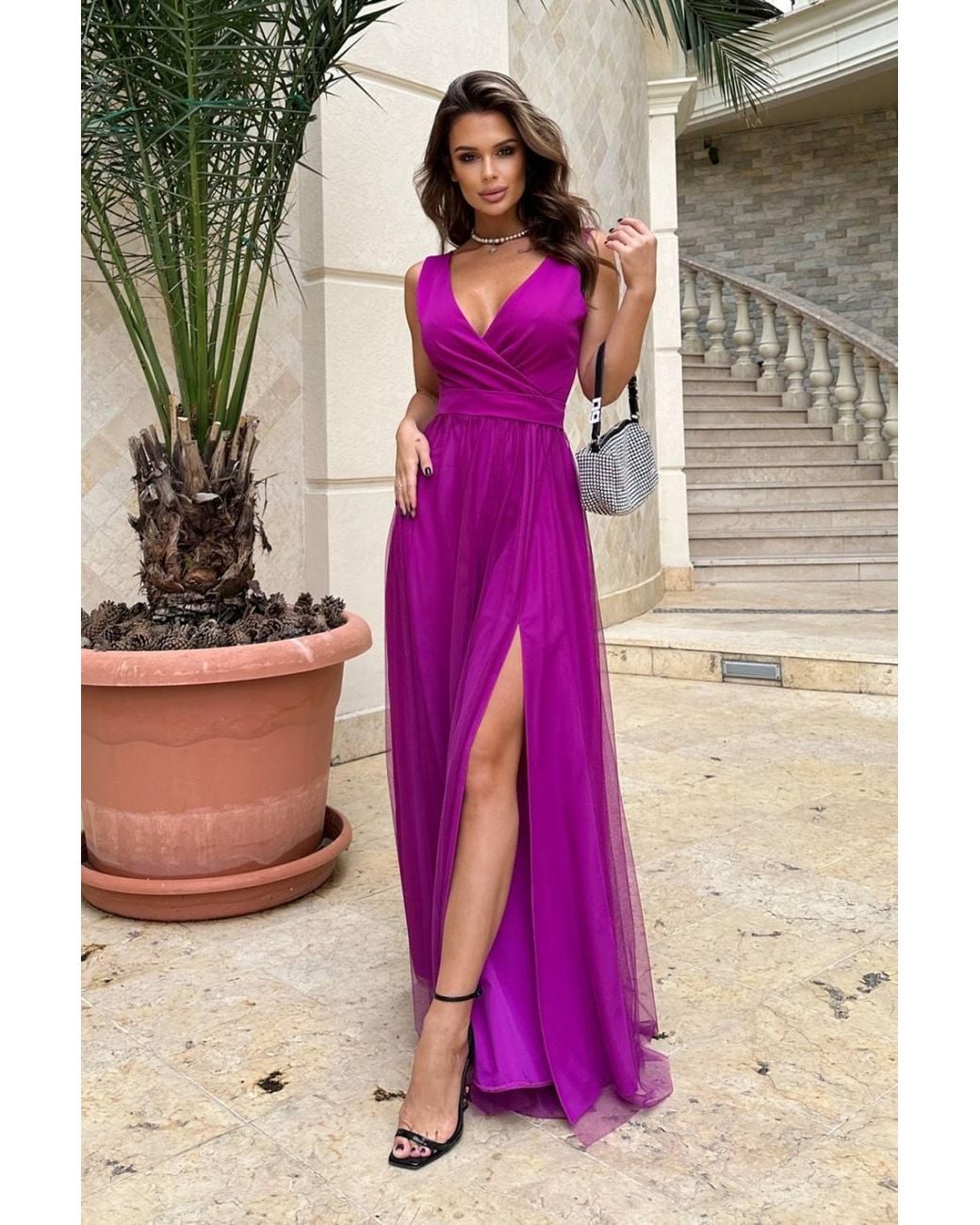 Love Lace Pink Viscose Strappy Maxi Dress With Belt & Cut-Outs