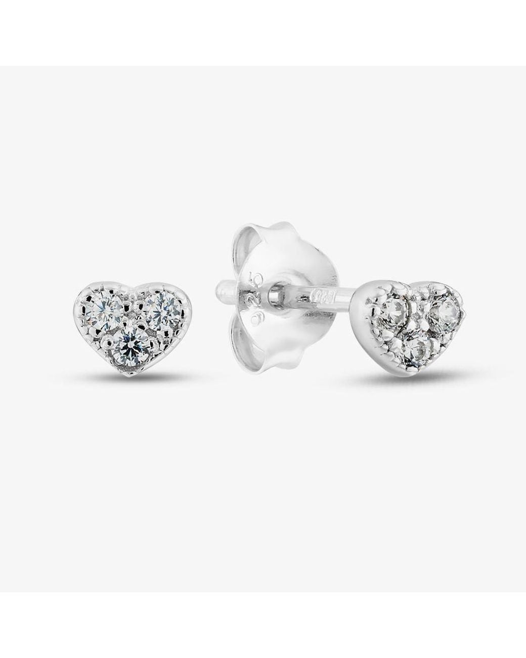 T.H.Baker Metallic Sterling Cubic Zirconia Heart Stud Earrings E6167C