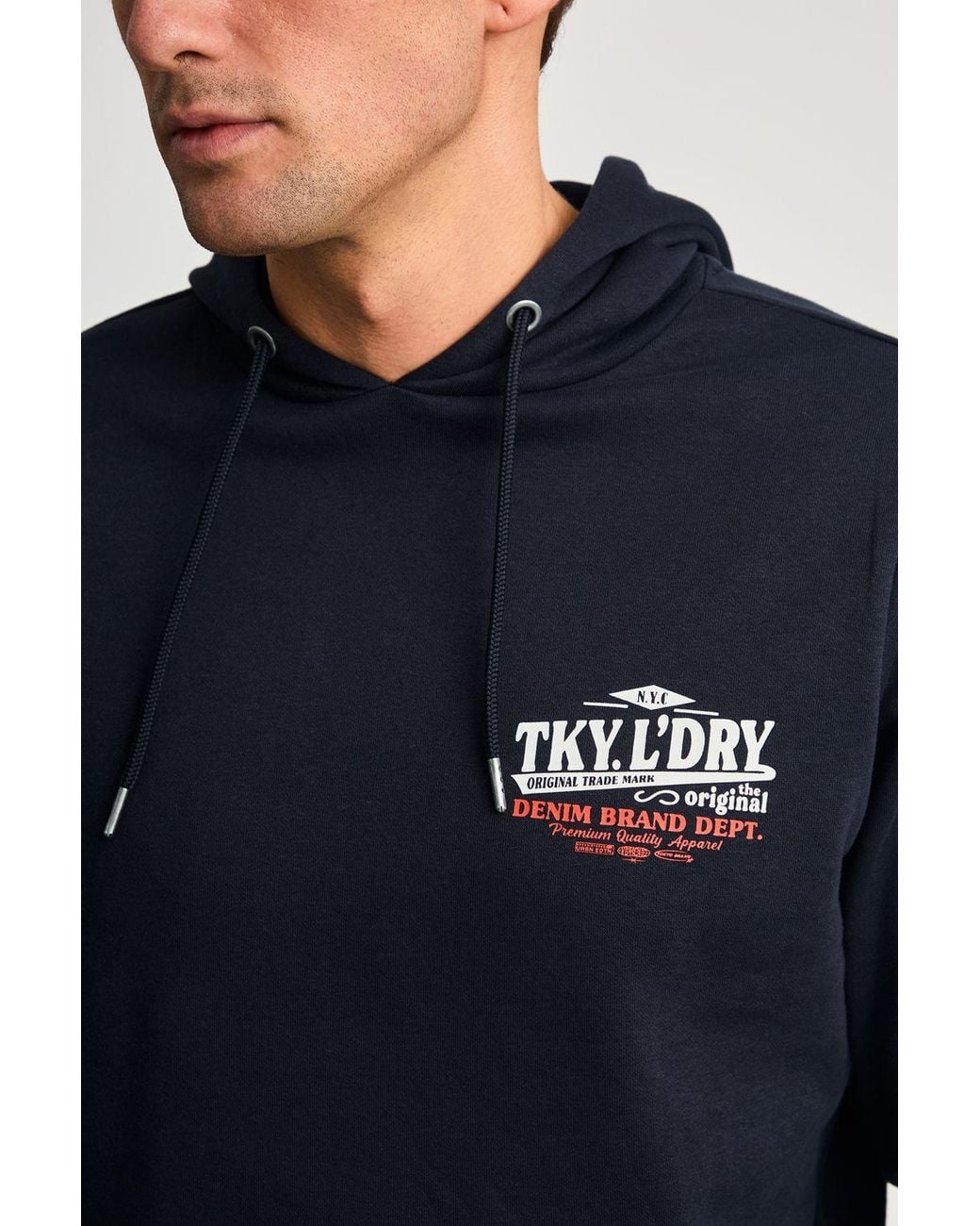Tokyo Laundry Blue Printed Hoody With Drawcord for men