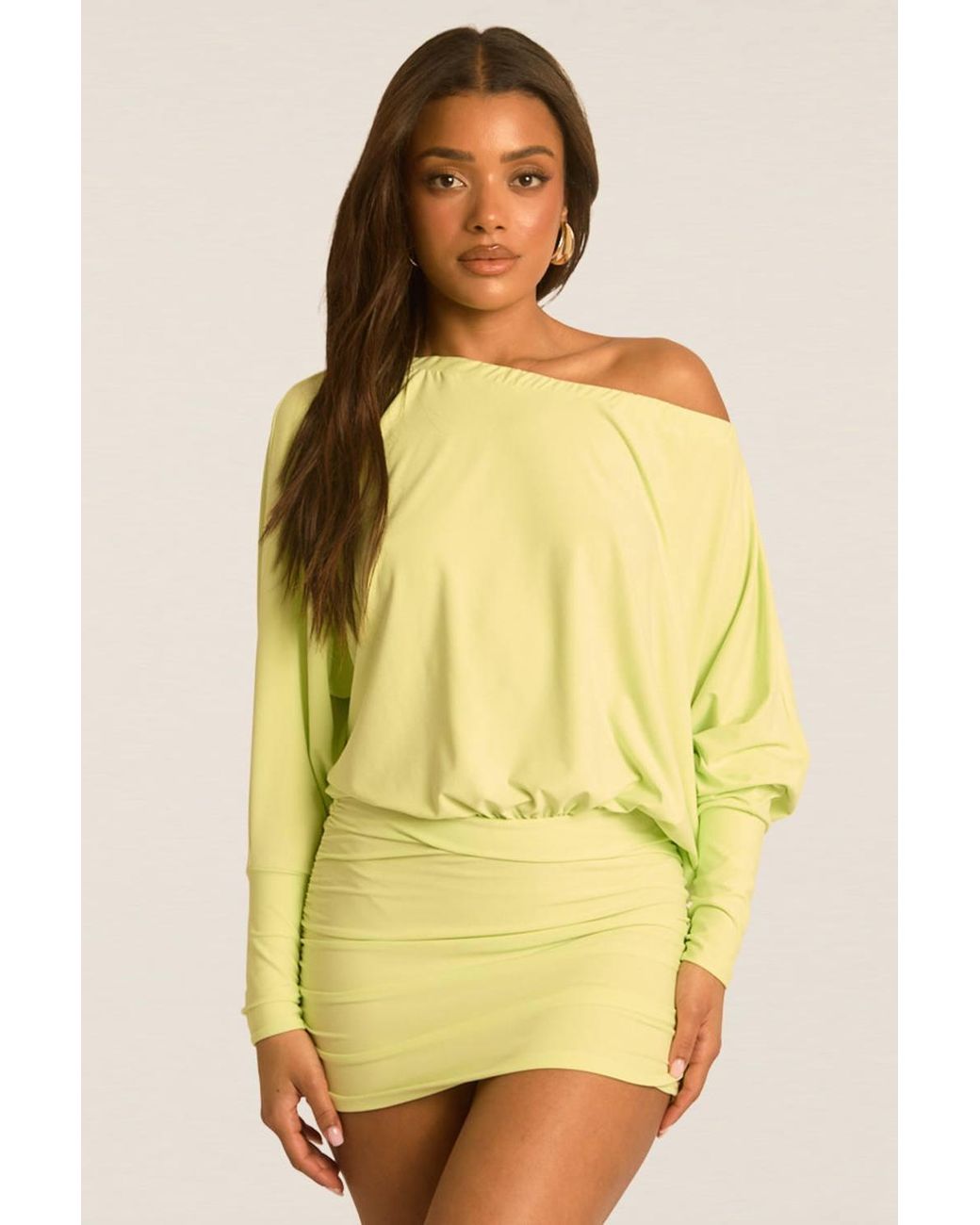 Rebellious Fashion Yellow Batwing Bardot Mini Dress