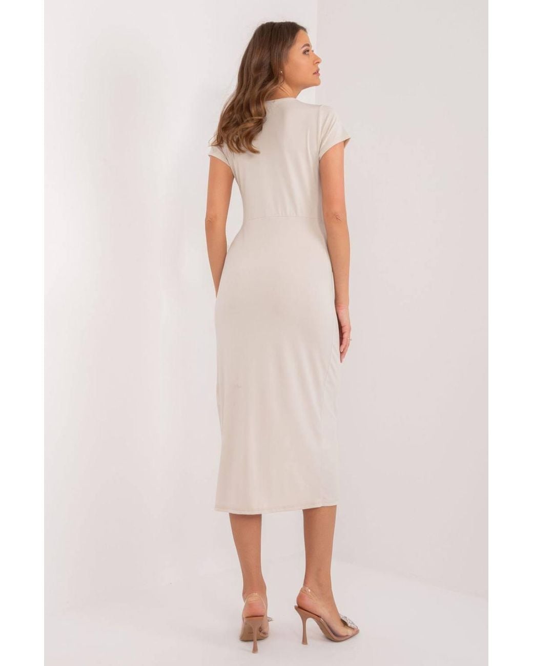 Love Lace Natural Heart Neck Creased Pencil Midi Day Dress