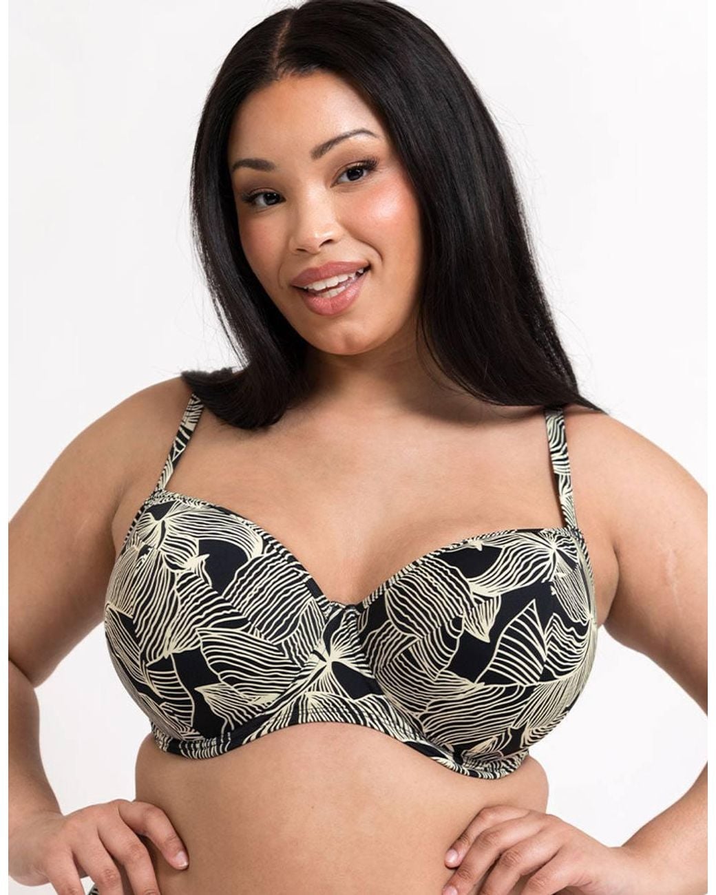 Curvy Kate Black Ripple Reef Balcony Bikini Top Underwired Padded
