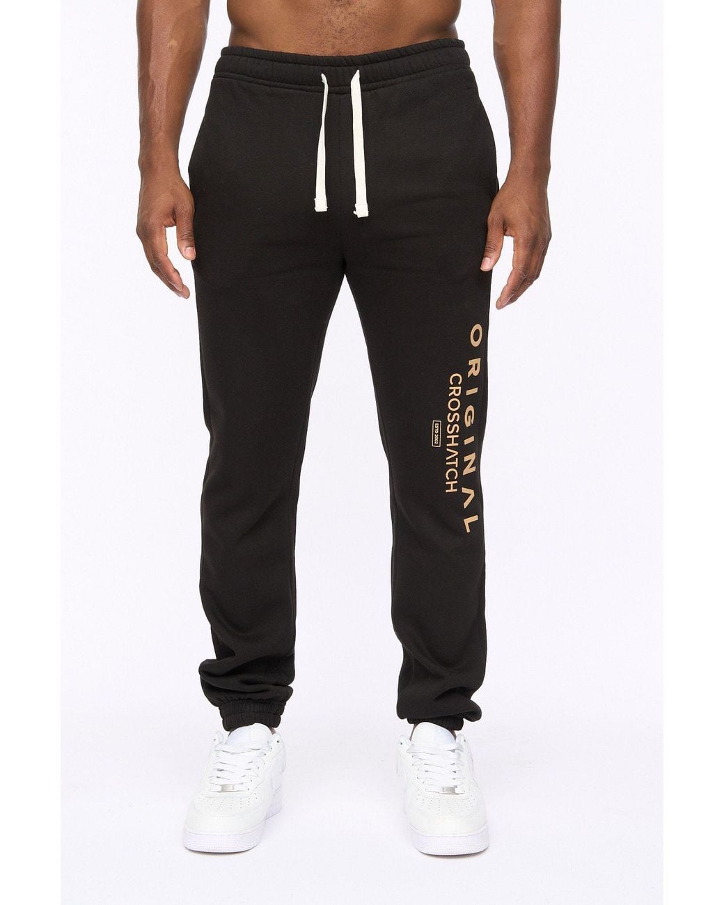 Crosshatch Black Jamals High-Build Graphic Logo Joggers With Cuffed Hem for men