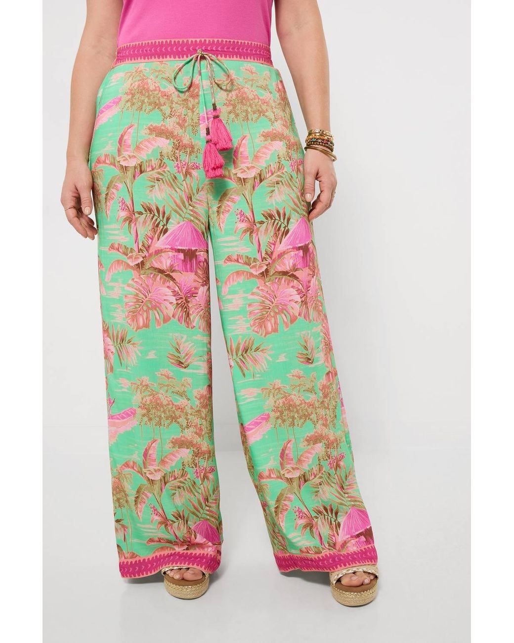 Joe Browns Pink Printed Wide Leg Trousers With Tassel Tie Detail