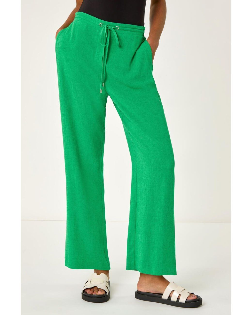 Roman Green Full Length Linen Trousers