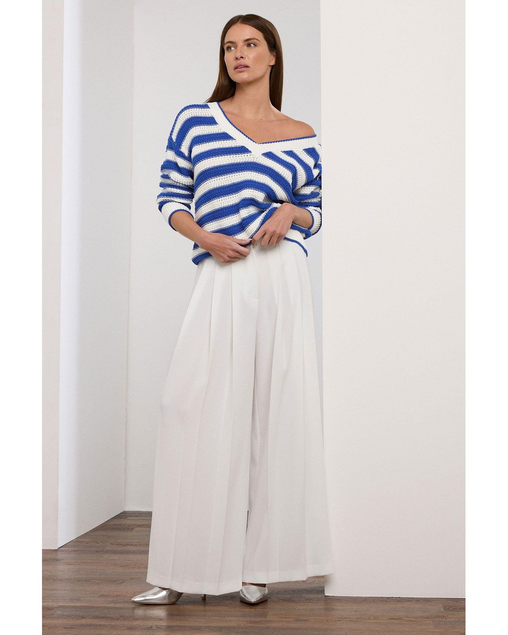 Star by Julien MacDonald Blue Knitted Stripe V-Neckline Jumper