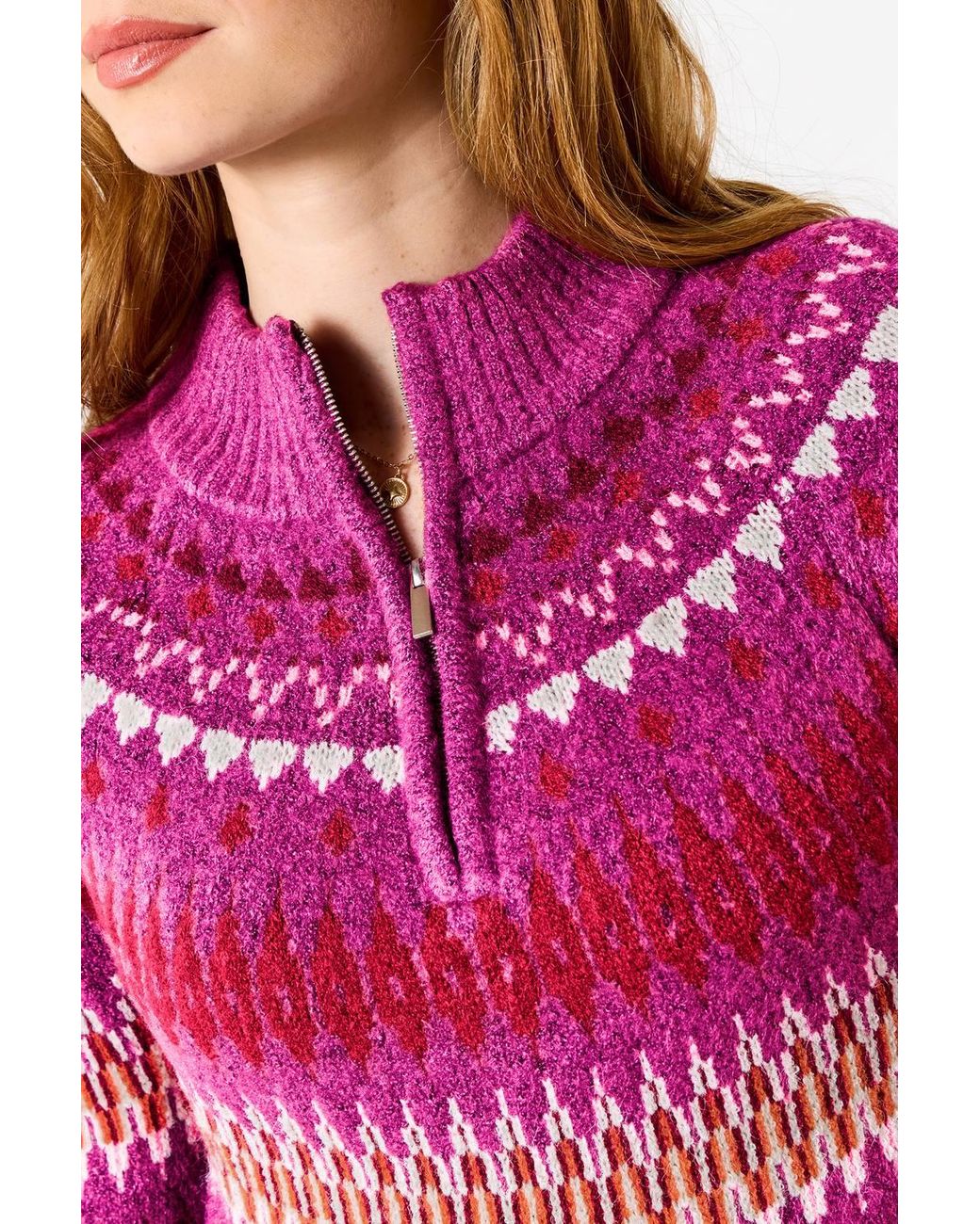 Joe Browns Purple Connie Half Zip Fairisle Jumper