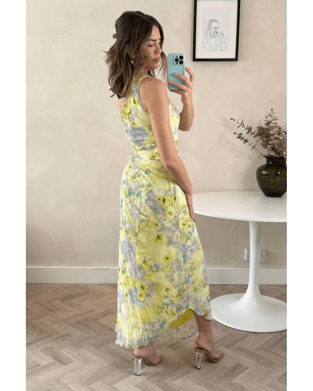 Style Cheat Green Marley Foral Asymmetric Pleated Maxi Dress