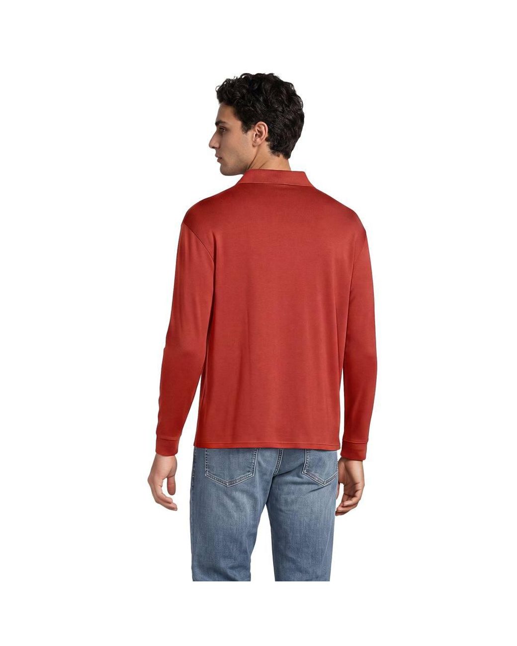 Lands' End Red Long Sleeve Supima Polo Shirt, Traditional Fit for men
