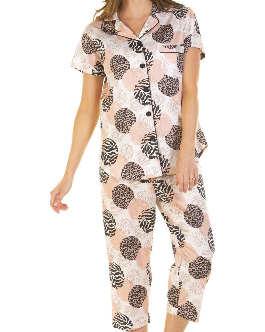 Wisteria Lane Natural 100% Combed Cotton Poplin Cropped Pyjama Set