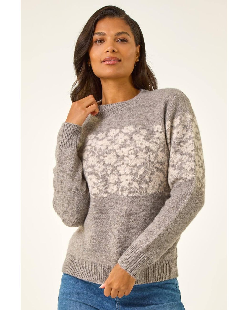 Roman Blue Soft Touch Floral Knit Jumper