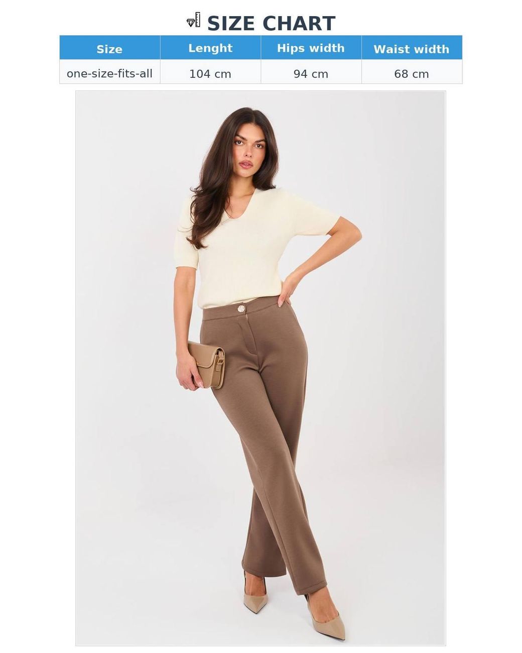 Love Lace Brown High Waisted Straight Leg Comfort Trousers