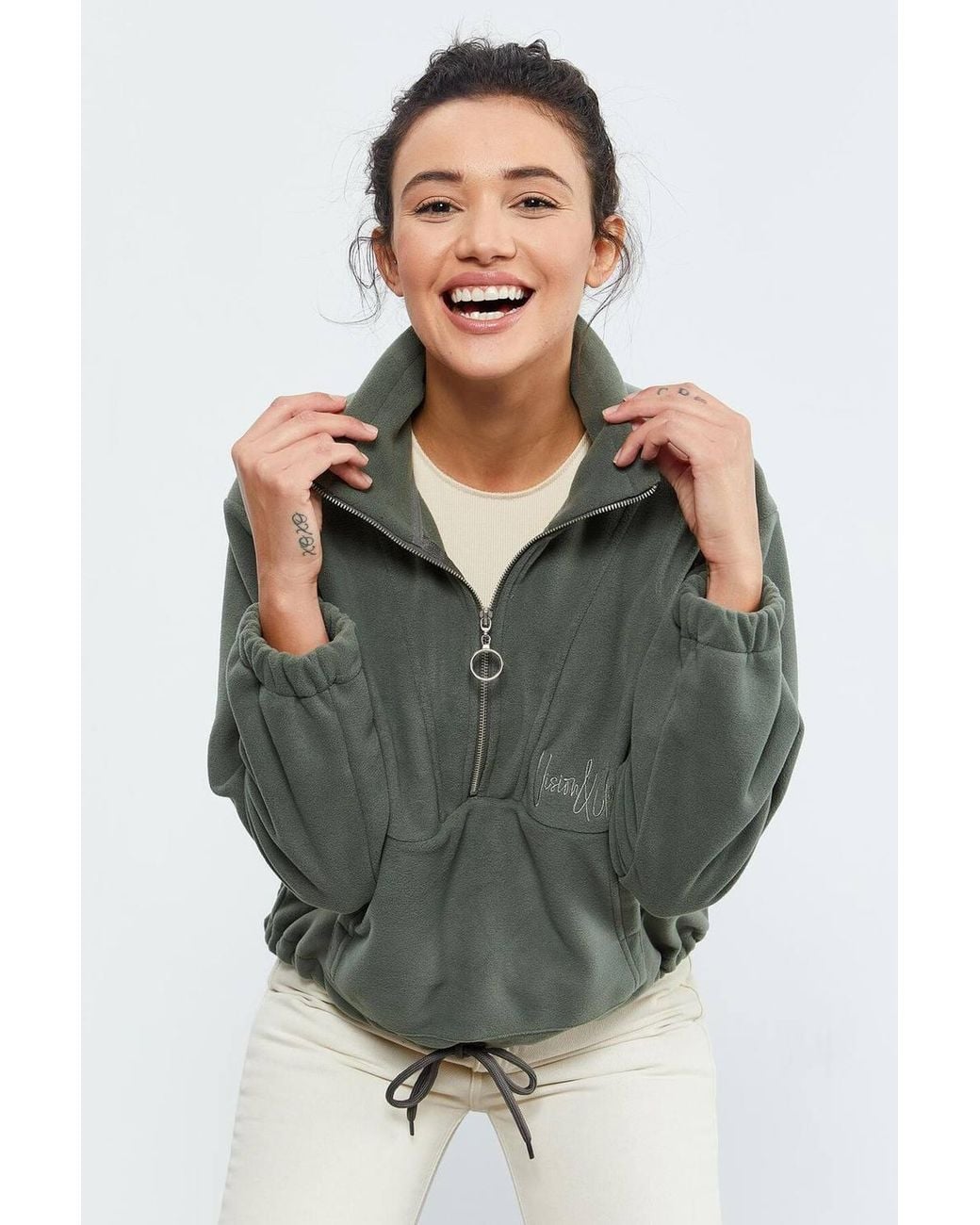 TOMMY LIFE Gray Oversized Half-Zip Plush Sweatshirt